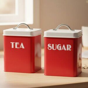 Robely Retro Kitchen Accessory Set Metal Sugar & Tea Canister Can Tin Container